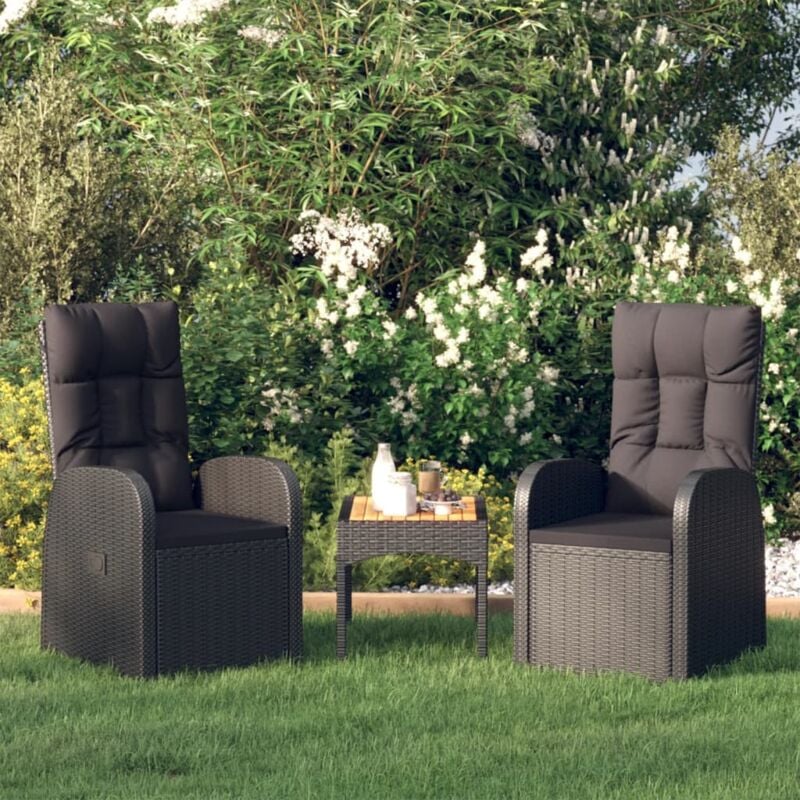 Vidaxl - Chaise inclinable de jardin 2pc et coussins Résine tressée Noir