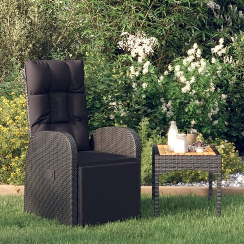 Vidaxl - Chaise inclinable de jardin et coussin Résine tressée Noir