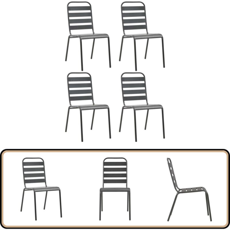 Chaises d'extérieur lot de 4 Design à lattes Acier Gris foncé - Chaise De Jardin - Chaises Extérieures - Mobilier De Jardin - Set De Chaises