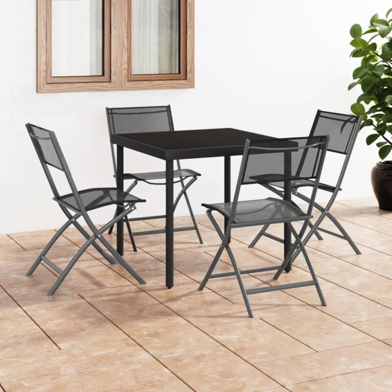 Torana - Chaises d'extérieur pliables lot de 4 Noir Acier et textilène