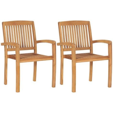 Chaises empilables à dîner de jardin 2 pcs Bois de teck solide