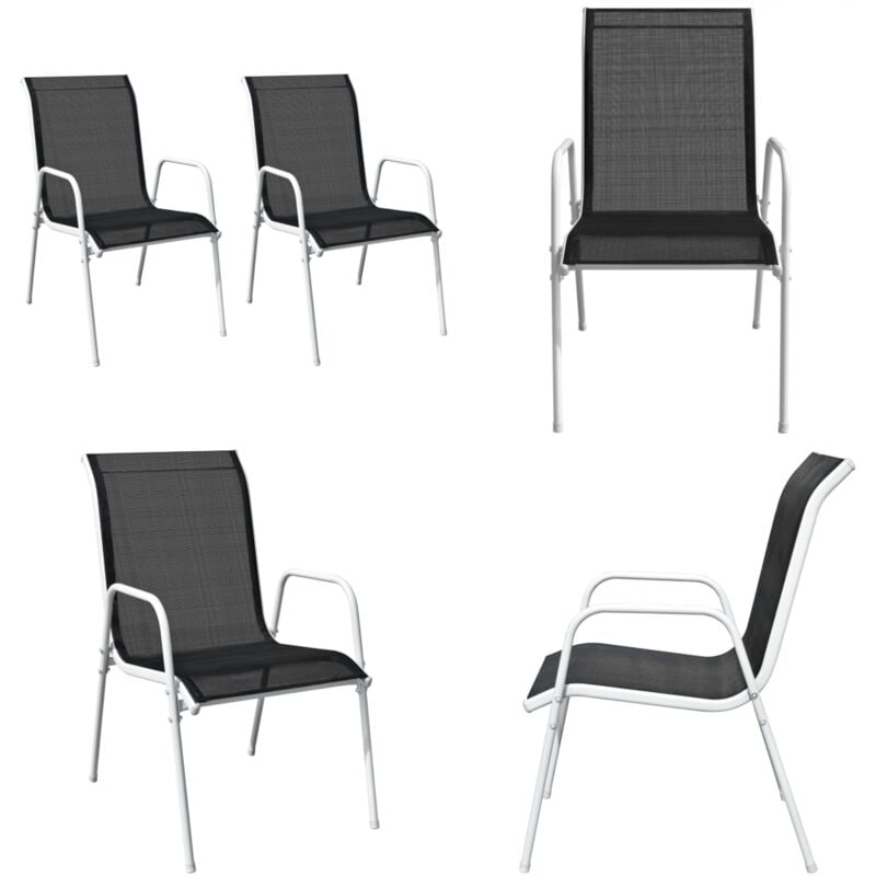 Chaises empilables de jardin lot de 2 Acier et textilène Noir - Chaise De Jardin - Fauteuil De Jardin - Mobilier De Jardin - Chaises Empilables