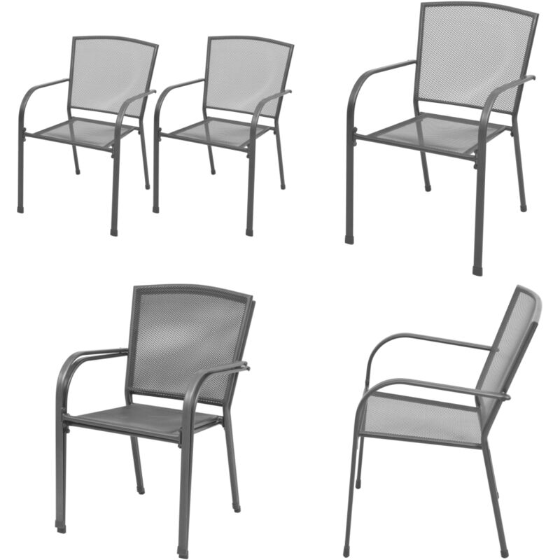 Chaises empilables de jardin lot de 2 Acier Gris - Chaise De Jardin - Chaise Extérieure - Mobilier De Jardin - Chaise Empilable - Design Moderne