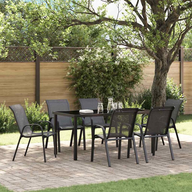 Torana - Chaises empilables de lot de 6 Noir Tissu textilène
