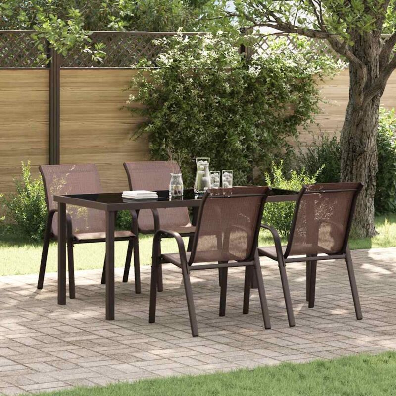 Chaises empilables de lot de 4 Marron Tissu textilène