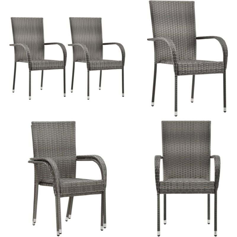 Vidaxl - Chaises empilables d'extérieur lot de 2 Gris Résine tressée - Chaise De Jardin - Chaise Extérieure - Mobilier De Jardin - Résine Tressée