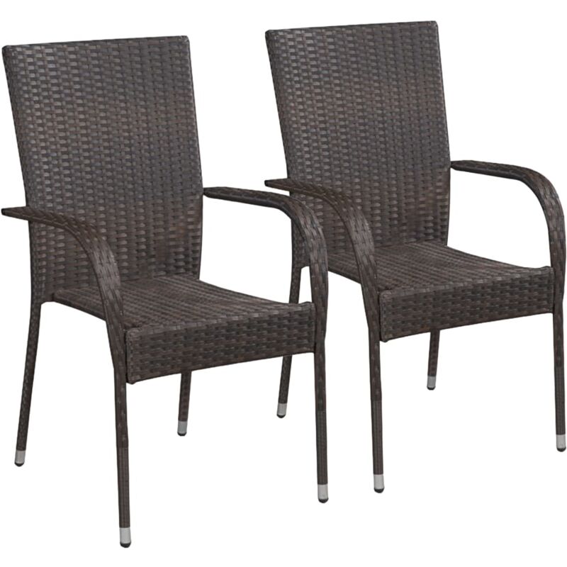 Chaises empilables d'extérieur 2 pcs Résine tressée Marron Chaises empilables d'extérieur 2 pcs Résine tressée Marron