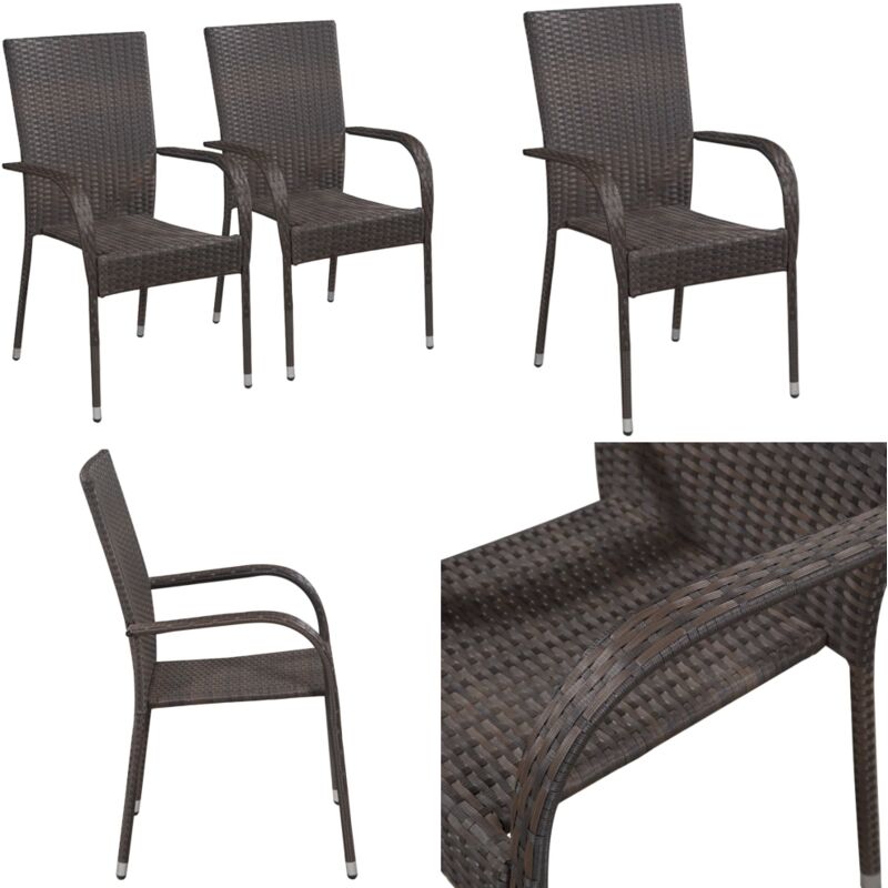 Chaises empilables d'extérieur lot de 2 Résine tressée Marron - Chaise De Jardin - Chaise Extérieure - Mobilier De Jardin - Résine Tressée - Chaise