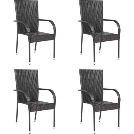 Chaises empilables d'extérieur 4 pcs Résine tressée Marron