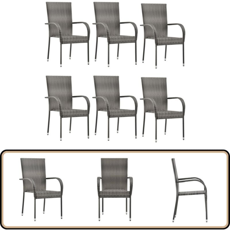 Chaises empilables d'extérieur lot de 6 Gris Résine tressée - Chaise De Jardin - Chaise Extérieure - Mobilier De Jardin - Résine Tressée - Chaise