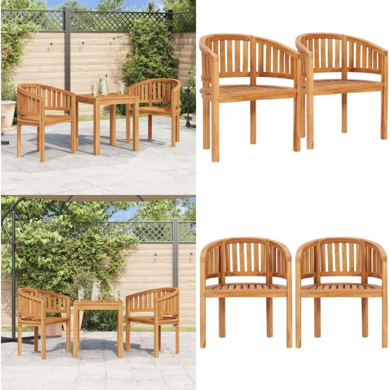 Chaises en forme de banane lot de 2 Bois de teck solide - Chaise De Jardin - Chaise En Teck - Mobilier De Jardin - Chaise Design - Chaise Extérieure