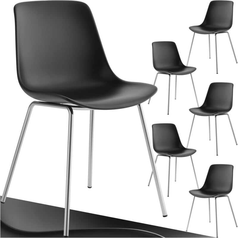 Tectake - Lot 6 Chaises en plastique forme ergonomique dossier haut noir/gris