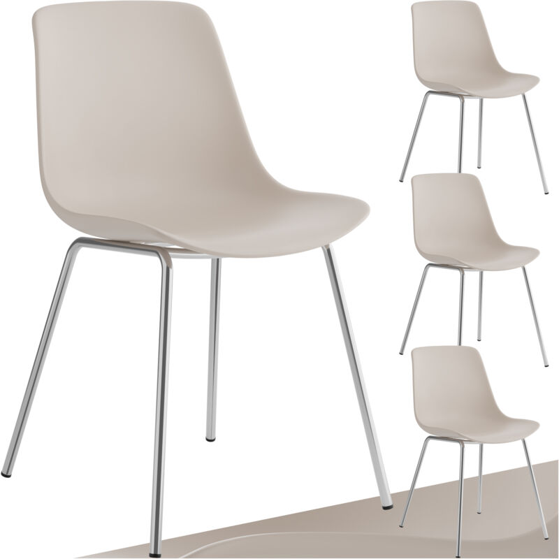 Tectake - Lot 4 Chaises en plastique forme ergonomique dossier haut taupe/gris