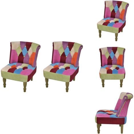 Chaises en style français lot de 2 avec design patchwork tissu - Fauteuil Français - Fauteuil Patchwork - Chaise Française - Meuble Déco - Salon