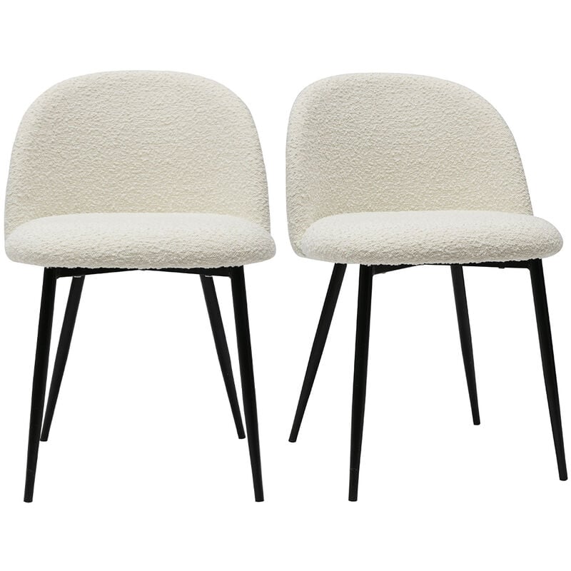 Chaises en tissu effet laine bouclée blanc cassé et métal noir (lot de 2) CELESTE