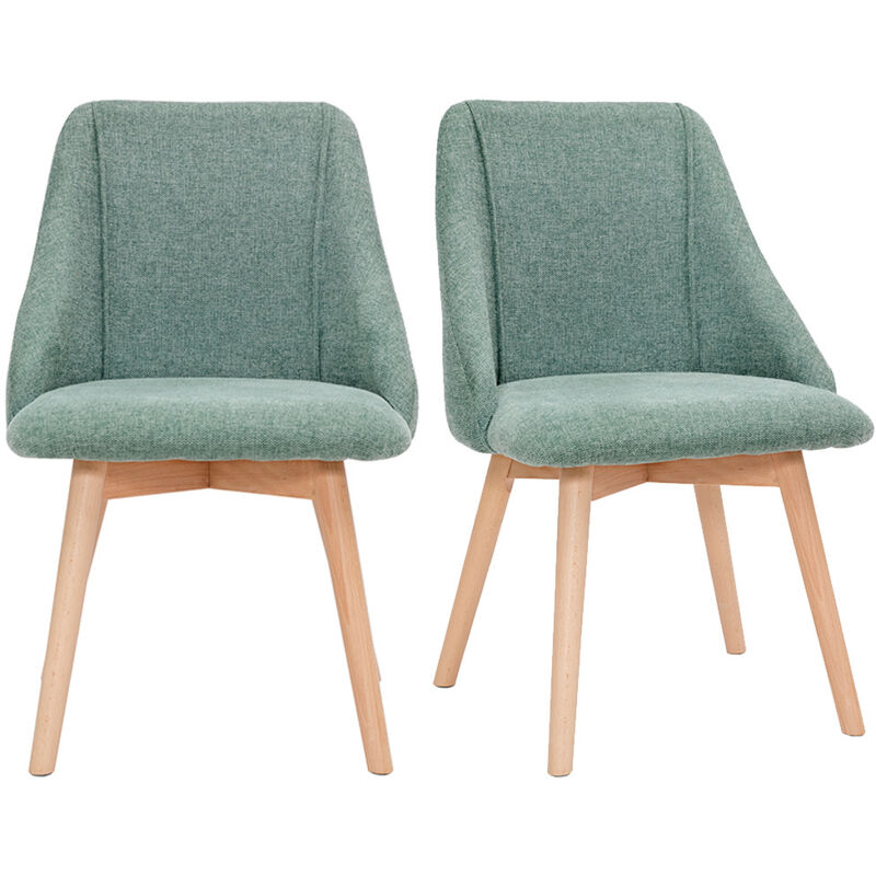 Miliboo - Chaises scandinaves en tissu effet velours texturé vert céladon et bois clair (lot de 2) higgins Miliboo - Chaises scandinaves en tissu effet velours texturé vert céladon et bois clair (lot de 2) higgins