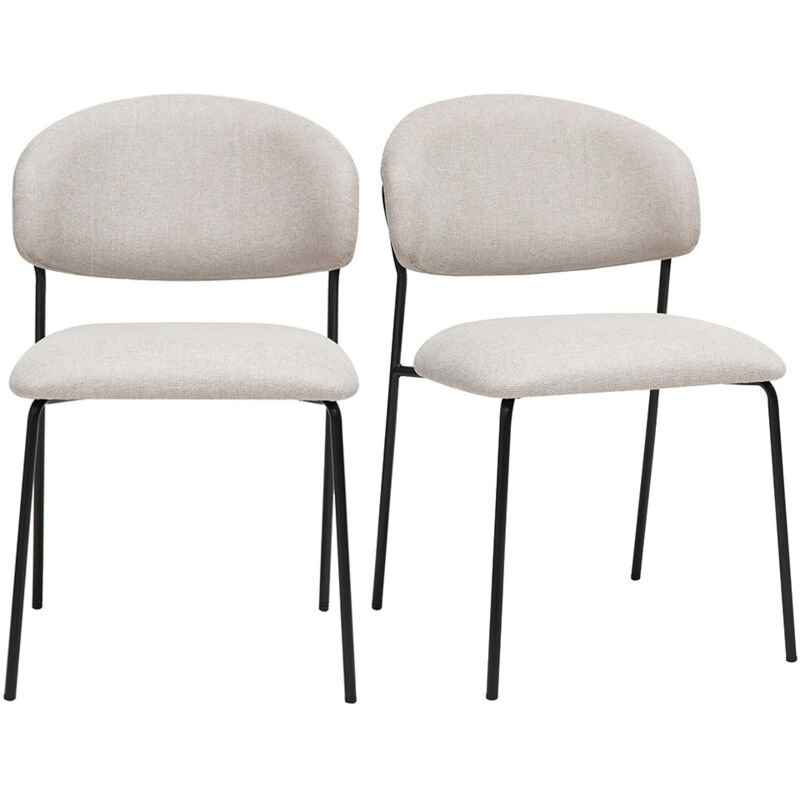 Chaises en tissu effet velours texturé beige et métal noir (lot de 2) BENTA Chaises en tissu effet velours texturé beige et métal noir (lot de 2) BENTA