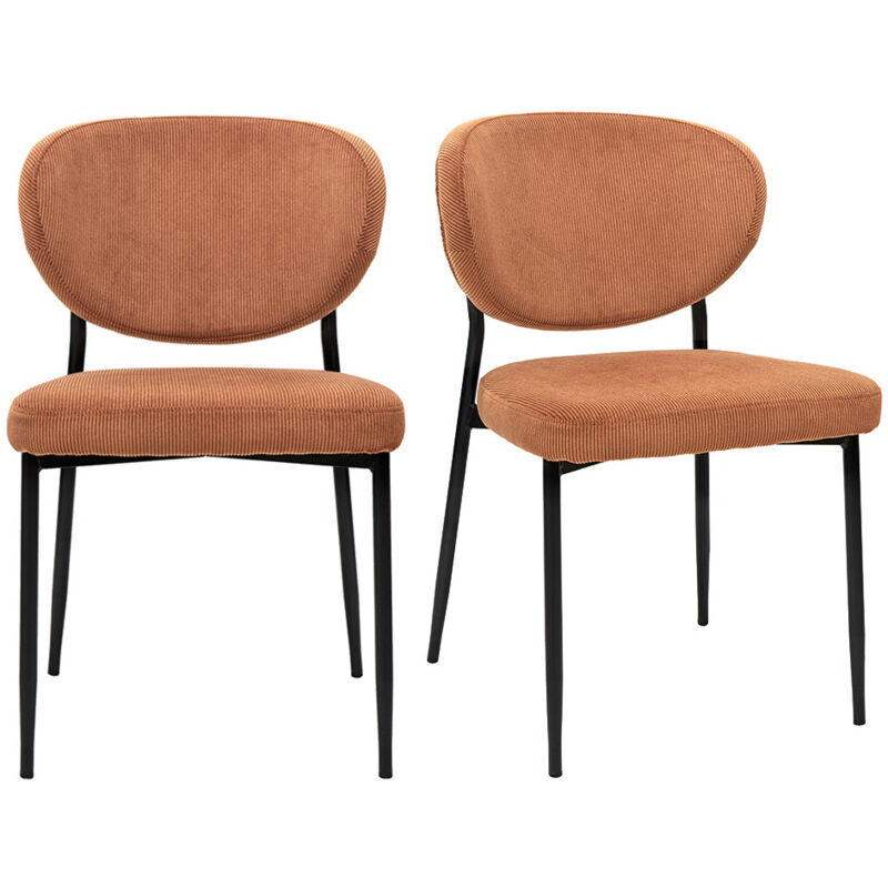 Chaises en tissu velours côtelé terre brûlée et métal noir (lot de 2) BREKA Chaises en tissu velours côtelé terre brûlée et métal noir (lot de 2) BREKA