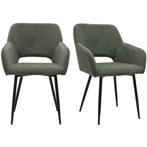 Chaises en tissu velours côtelé kaki et métal noir (lot de 2) LAURETTE