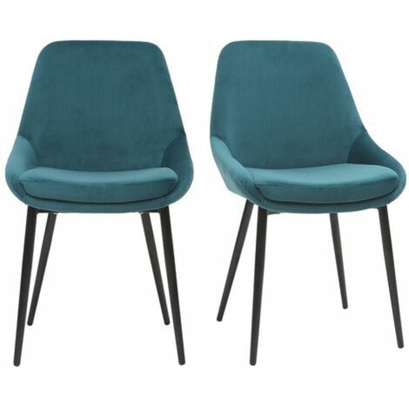Miliboo - Chaises design en tissu velours bleu pétrole et métal noir (lot de 2) holo