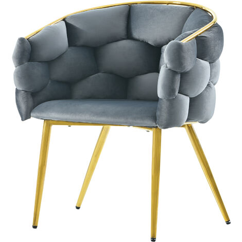 Chaises en velours de luxe, chaises de maquillage, chaises de style mode moderne, 1 ensemble), pieds en fer plaqué or, chaises grises, chaises à bulles