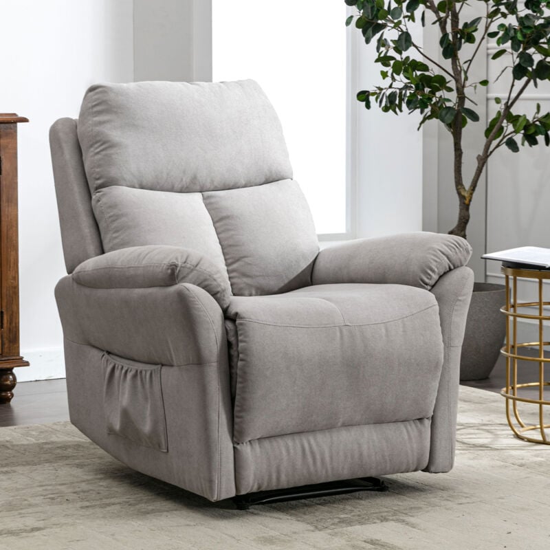 Fauteuil lounge, fauteuil tv escamotable, tissu, avec repose-pieds, poches latérales, Gris