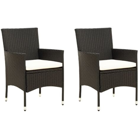 Chaises/Fauteuils de jardin 2 pcs avec coussins Résine tressée Noir -TF71516