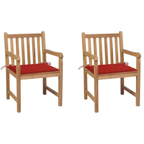 Chaises/Fauteuils de jardin 2 pcs avec coussins rouge Bois de teck massif -TF26724
