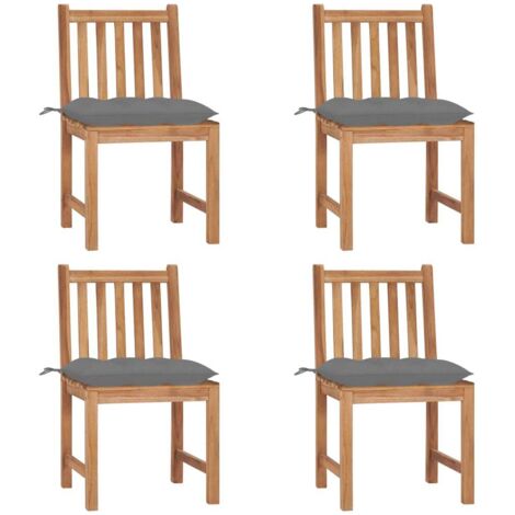 Chaises/Fauteuils de jardin 4 pcs avec coussins Bois de teck massif -TF48996
