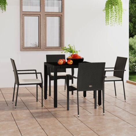 Chaises/Fauteuils de jardin 4 pcs avec coussins Résine tressée Noir -TF29405