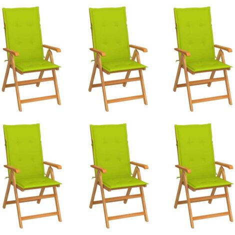 Chaises/Fauteuils de jardin 6 pcs avec coussins vert vif Bois de teck -TF15014