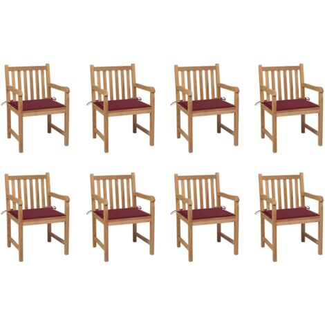 Chaises/Fauteuils de jardin 8 pcs avec coussins bordeaux Bois de teck -TF31783