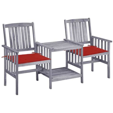 Chaises/Fauteuils de jardin avec table à thé et coussins Acacia solide -TF84138