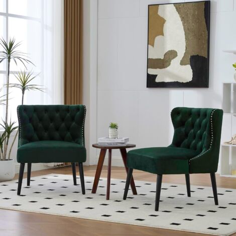 Chaises/Fauteuils - Fauteuil Moderne de Salon avec Dossier Relevable et Coussin Rembourré en Velours, Pieds Bois Massif, Vert, 61x65x80 cm
