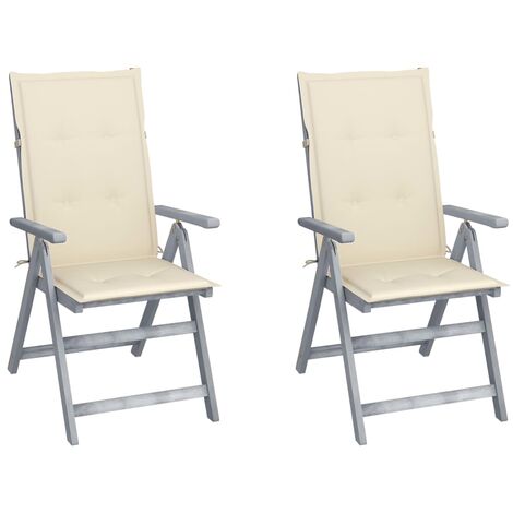 Chaises inclinables de jardin 2 pcs avec coussins beige Bois d'acacia