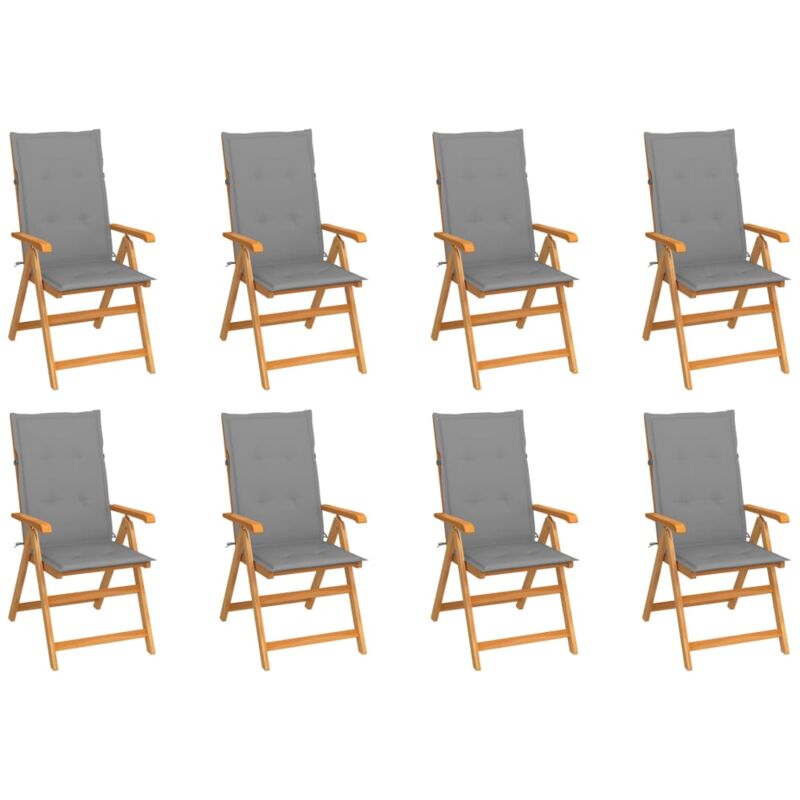 Chaises inclinables de jardin avec coussins 8 pcs Teck solide