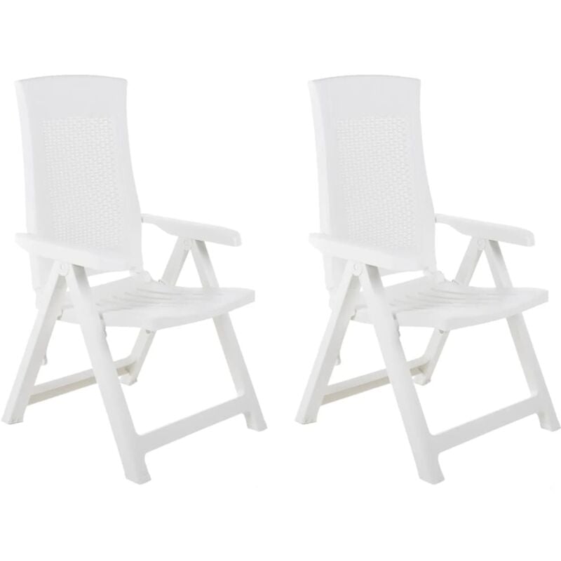 Chaises inclinables de jardin 2 pcs Plastique Blanc Chaises inclinables de jardin 2 pcs Plastique Blanc