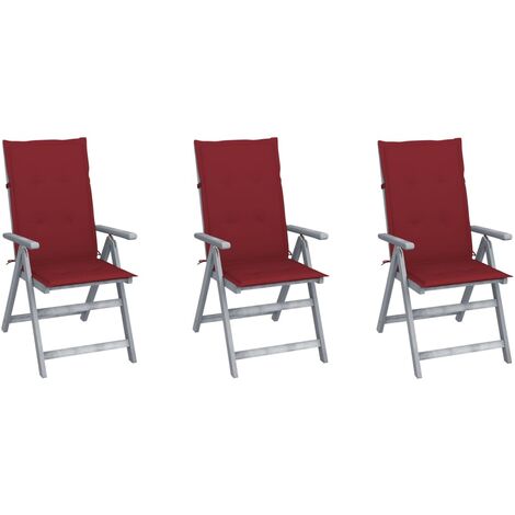 Chaises inclinables de jardin 3 pcs avec coussins Bois d'acacia 4
