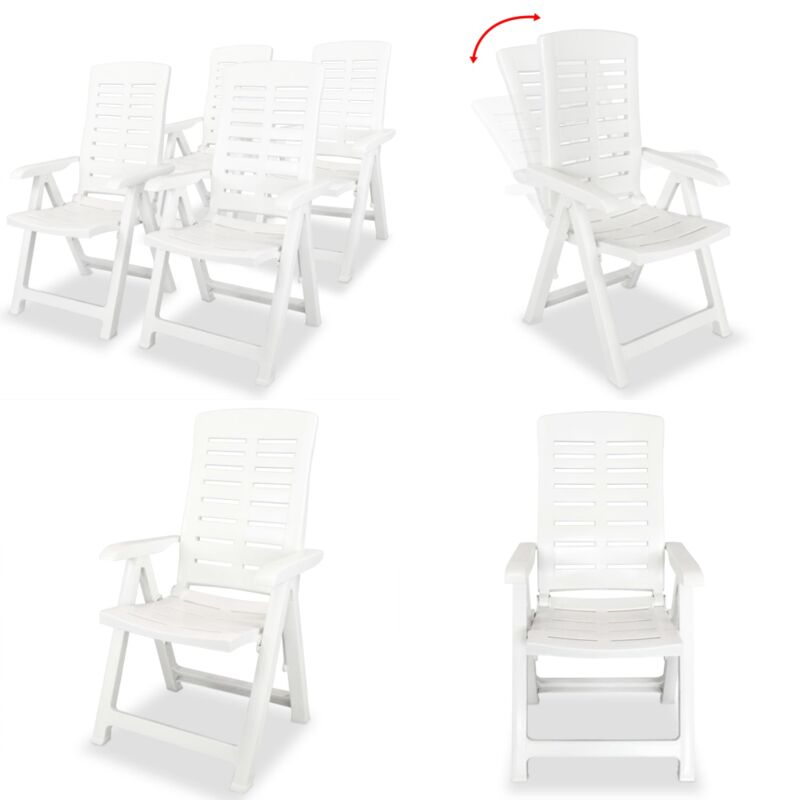 Chaises inclinables de jardin lot de 4 Plastique Blanc - Chaise De Jardin - Chaise Pliable - Chaise Extérieure - Mobilier De Jardin - Chaises