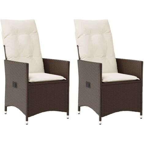 Chaises inclinables de jardin-Chaise de terrasse-Chaise d'extérieur lot de 2 et coussins marron rotin 998079