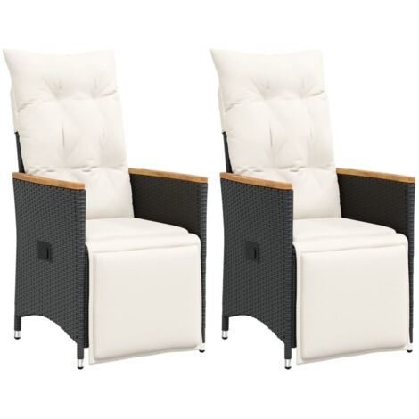 Chaises inclinables de jardin-Chaise de terrasse-Chaise d'extérieur lot de 2 et coussins noir rotin 111560