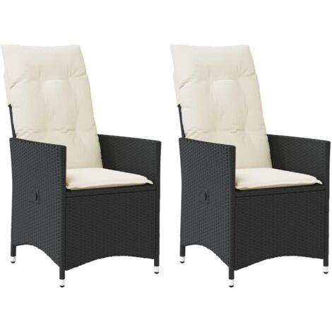 Chaises inclinables de jardin-Chaise de terrasse-Chaise d'extérieur lot de 2 et coussins noir rotin 876186