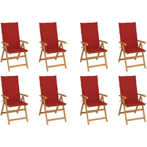 Chaises inclinables de jardin et coussins lot de 8 Teck solide vidaXL