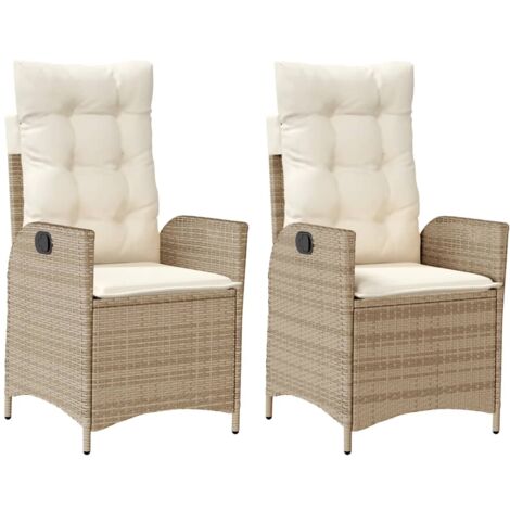 Chaises inclinables de jardin lot de 2 et coussins beige rotin