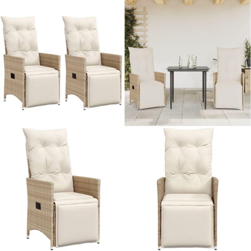 Chaises inclinables de jardin lot de 2 et coussins beige rotin - Chaise De Jardin Inclinable - Fauteuil De Jardin - Mobilier De Jardin - Chaise Patio
