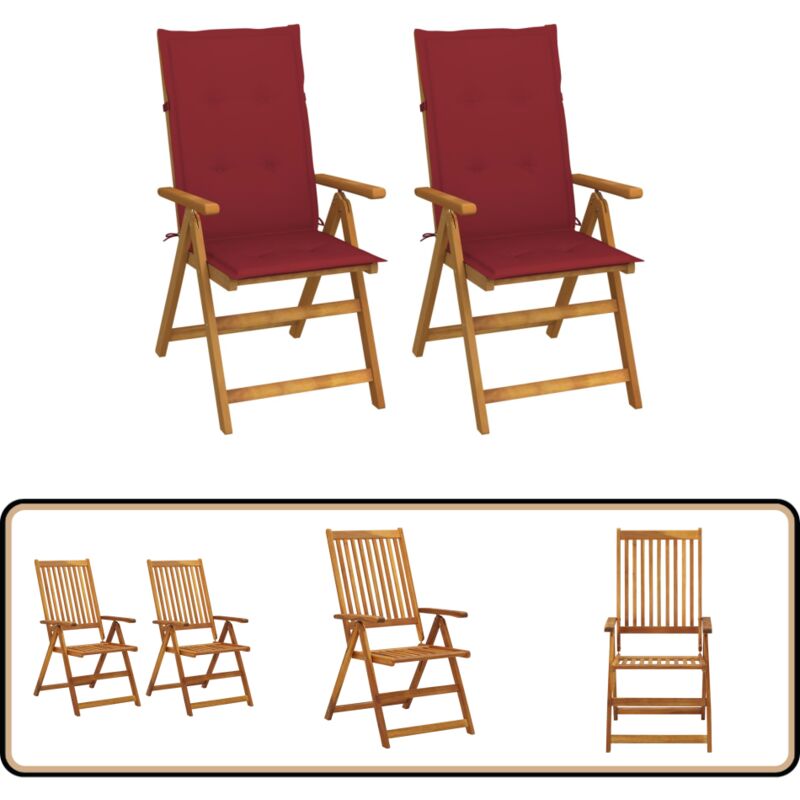 Chaises inclinables de jardin lot de 2 et coussins Bois acacia - Chaise De Jardin - Fauteuil De Jardin - Mobilier De Jardin - Chaise Inclinable