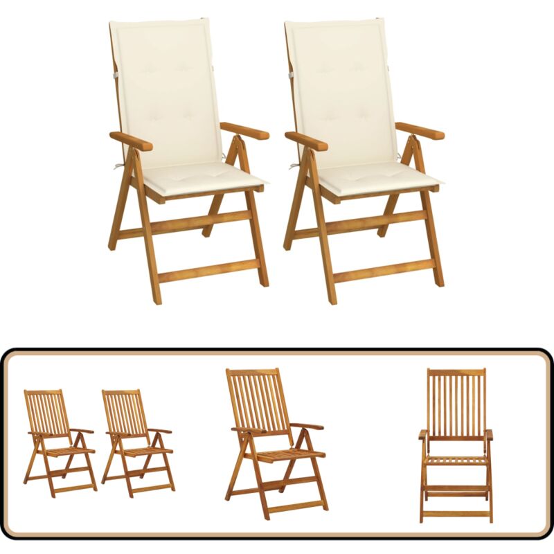 Chaises inclinables de jardin lot de 2 et coussins Bois acacia - Chaise De Jardin - Fauteuil De Jardin - Mobilier De Jardin - Chaise Inclinable