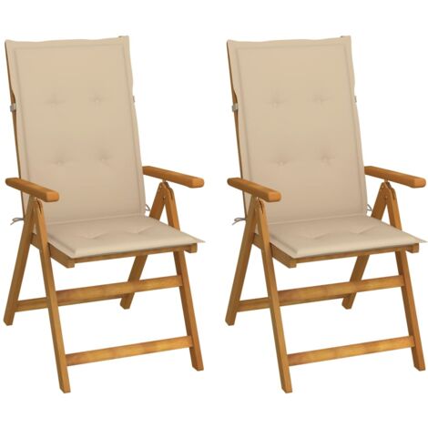 Chaises inclinables de jardin lot de 2 et coussins Bois acacia vidaXL