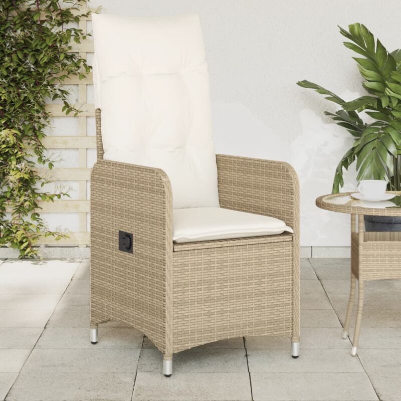 Chaise inclinable de jardin avec coussins beige résine tressée - Vidaxl