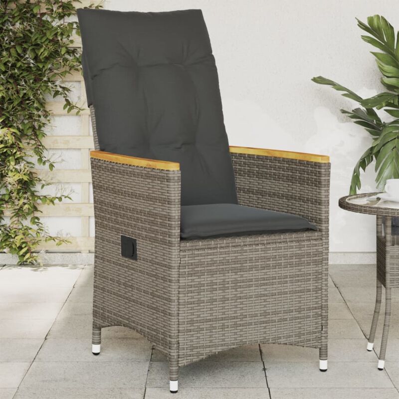 Chaise inclinable de jardin avec coussins gris résine tressée - Vidaxl